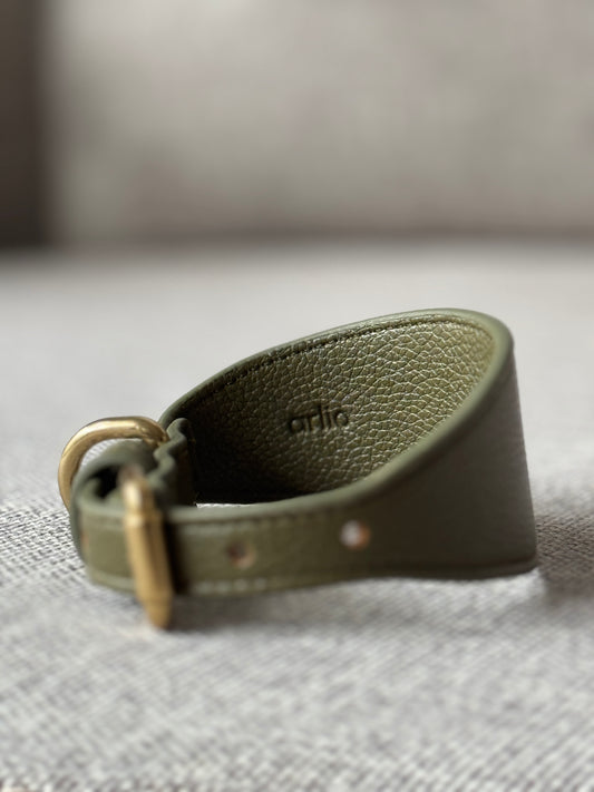 Leather Collar Olive Green